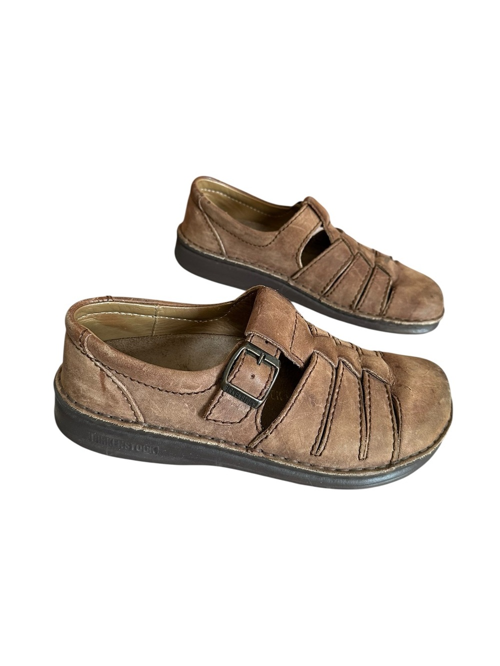Birkenstock Madeira Brown Leather Fisherman Caged Sandal Loafers Sz 7 Narrow Fit